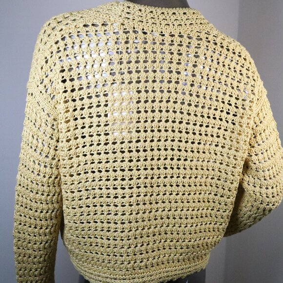 VINCE Crochet Cardigan Sweater Warm Sand Organic Cotton Size Medium New Tag $425 - Picture 5 of 10